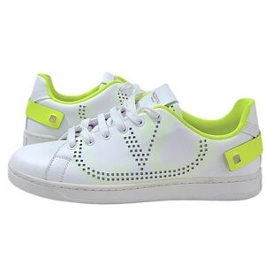 Valentino logo White and Neon Green Rockstud Sneakers